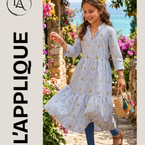 Blue Striped Floral Cotton Maxi Frock – Fresh, Elegant & Effortlessly Comfortable