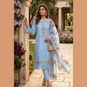 3 pc Stitched Embroidered Dress