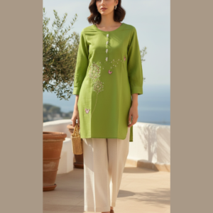Parrot Green Embroidered Khaddar Cotton Shirt