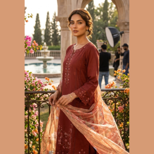 3 pc Stitched Embroidered Dress