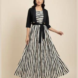 Contemporary Monochrome Georgette Chiffon Maxi Dress with Shrug