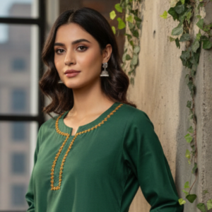 2-Piece Premium Linen Hand Embroidered Suit – Emerald Green