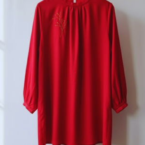 Red Hand Embroidered Linen Shirt