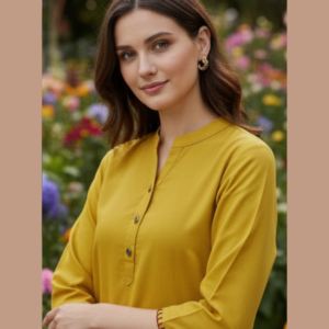 2-Piece Premium Linen Hand Embroidered Suit – Mustard Yellow