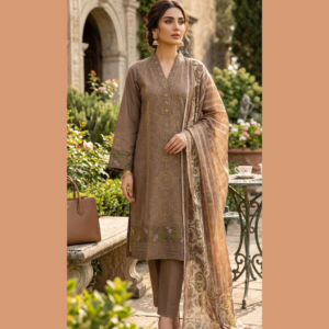 Mocha Brown Embroidered 3-Piece Suit