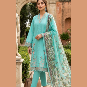 Aqua Blue Embroidered 3-Piece Suit