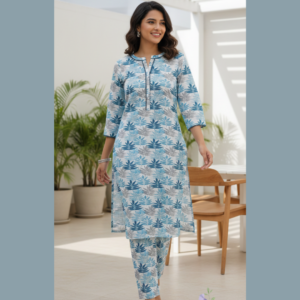 L'APPLIQUE – Azure Leaf Printed Lawn 2-Piece Suit