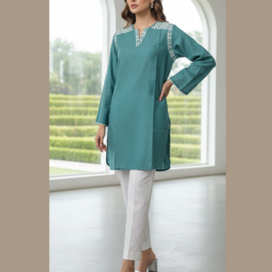 Aqua Blue Embroidered Cotton Shirt