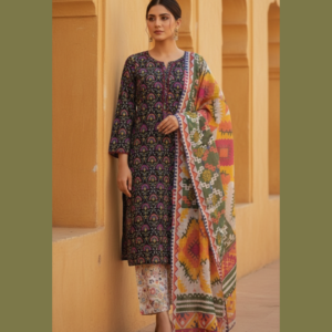 Midnight Bloom Printed Lawn 3-Piece Suit