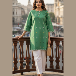 Emerald Green Embroidered Cotton Shirt