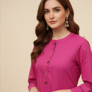 2-Piece Premium Linen Hand Embroidered Suit – Fuchsia Pink