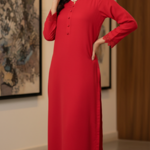 2-Piece Premium Linen Hand Embroidered Suit – Red