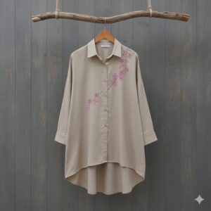 Beige Embroidered Linen Shirt