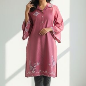 Rose Pink Embroidered Cotton Shirt
