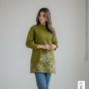 Olive Green Embroidered Cotton Shirt