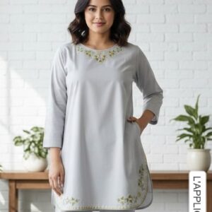 Pearl Grey Embroidered Cotton Shirt
