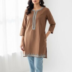 Mocha Brown Embroidered Cotton Shirt