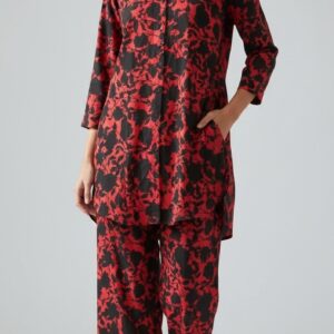 Arabic Lawn Printed Cord Set – Red & Black