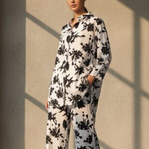 Arabic Lawn Printed Cord Set – White & Black