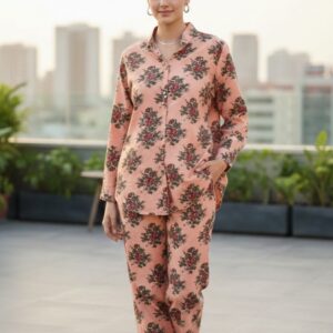 Arabic Lawn Floral Cord Set – Blush Pink