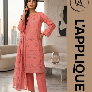 Unstitched Coral Lawn 3-Piece Heavy Embroidered Dress