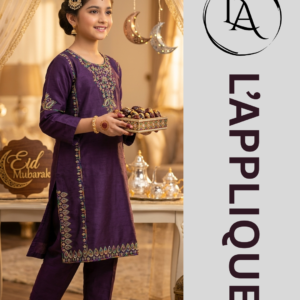 L’APPLIQUE Girls’ Embroidered Cotton 2-Piece Suit