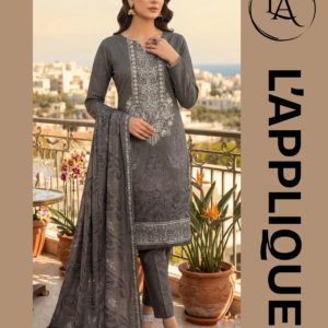 Charcoal Grey Lawn 3-Piece Heavy Embroidered Dress Unstitched