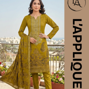 Unstitched Mustard Lawn 3-Piece Heavy Embroidered Dress