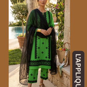 Emerald Green Lawn 3-Piece Heavy Sindhi Embroidered Unstitched Dress