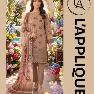 Unstitched 3-Piece Lawn Suit with Daman Embroidery & Bamber Chiffon Dupatta | L'APPLIQUE