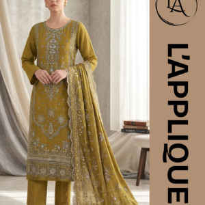 Unstitched Olive Lawn 3-Piece Heavy Embroidered Dress
