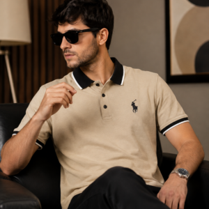 Premium Beige Contrast-Trim Polo Shirt