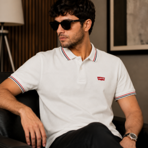 Premium White Striped Half-Sleeve Polo Shirt