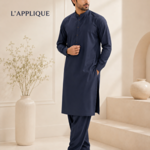 Shaffer by Grace Navy Blue Wash & Wear Shalwar Kameez