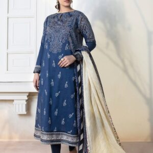 3-Piece Unstitched Printed Lawn Suit – Royal Blue Chunri & Floral Fusion