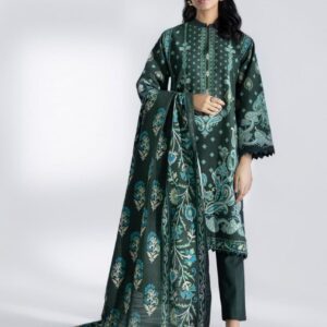 3-Piece Unstitched Printed Lawn Suit – Emerald & Teal Paisley Motif Fusion