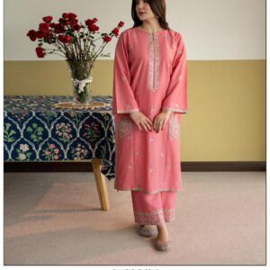Rose Pink Lawn 2-Piece Heavy Embroidered Unstitched Dress