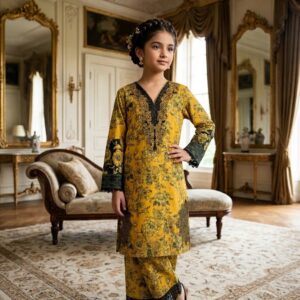mustard-yellow lawn cotton 2-piece suite